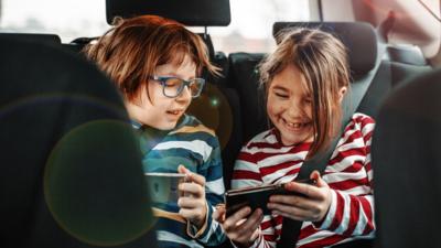 Winter car journey with children.