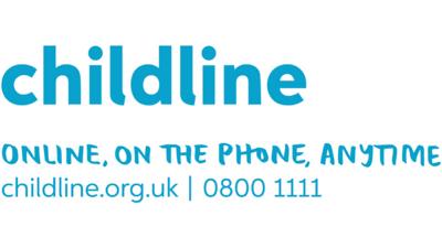 Childline logo, website and number. 0800 1111 and childline.org.uk