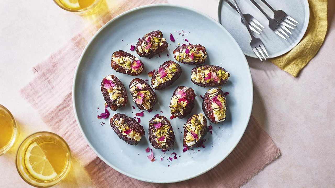 Labneh and crunchy nut stuffed dates