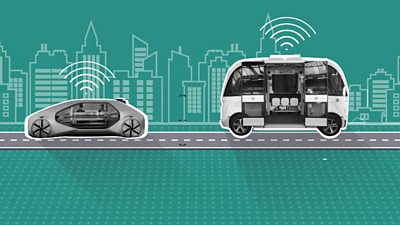 Graphic of driverless interactive cars