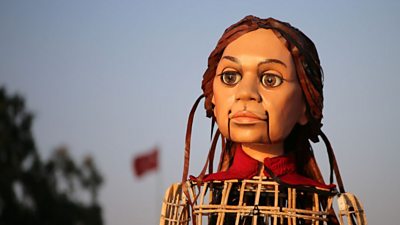 Little Amal the puppet in Adana, Turkey, 28 July 2021