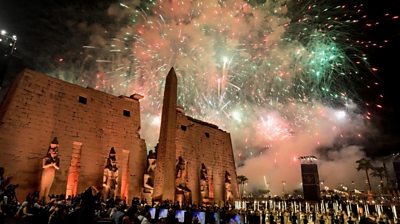 fireworks behind the Temple of Luxor