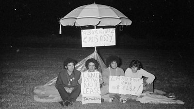 The four founders of the Aboriginal Tent Embassy in 1972
