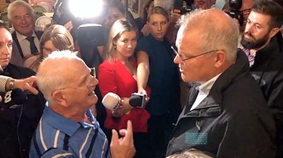 Older man confronts Australian Prime Minster Scott Morrison