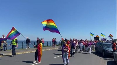 Hundreds of people have taken part in Arran's first Pride march - 50 years after the first event of its kind in London.