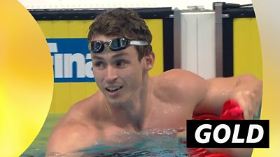 Watch Ben Proud win gold in the men's 50m freestyle gold for GB in the World Aquatics Championships.