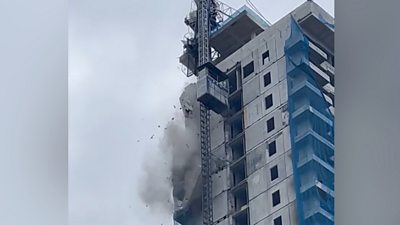Crane falling from building