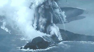 Volcano on Niijima Island erupting