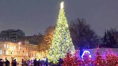 Christmas tree lit up in Kyiv