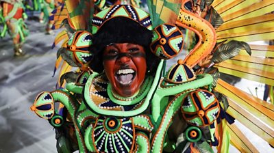 A person dressed in a costume at Rio Carnival