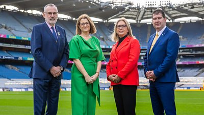 Larry McCarthy, Hilda Breslin, Mary McAleese and Micheal Naughton