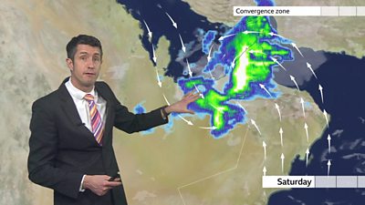 Very heavy downpours are likely to cause flash flooding and disruption in parts of the Middle East on Saturday. Chris Fawkes has the details.