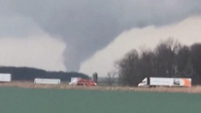 A large tornado funnel cloud