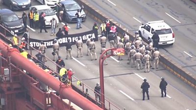 Pro-Palestine protesters on the Golden Gate Bridge