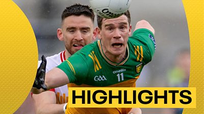 Tyrone's Padraig Hampsey in action against Donegal's Ciaran Thompson