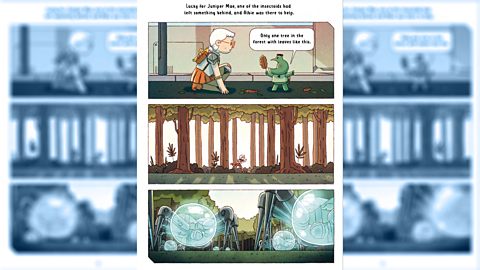 Showing 3 illustrated frames from page 37 of the graphic novel Juniper Mae. Juniper is getting help from Albie