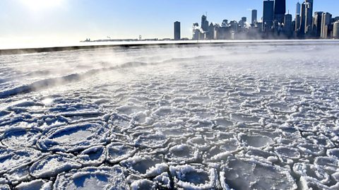 Ice pancakes floating on New York harbour.