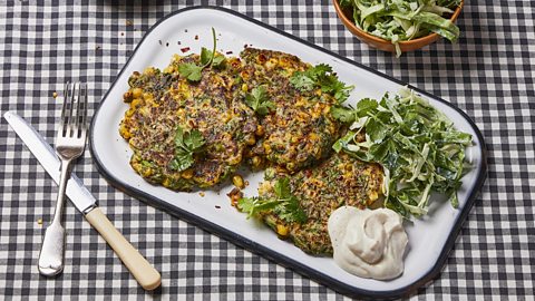 Vegan courgette and sweetcorn fritters
