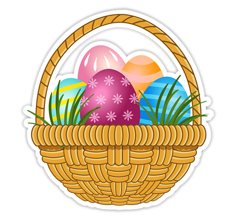 A drawing of a basket with easter eggs in.