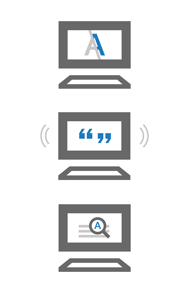 An illustration of three devices representing accessible content