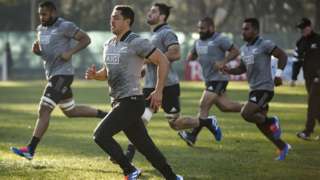All Blacks players at a training session