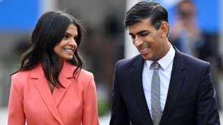 Akshata Murty with her husband, Prime Minister Rishi Sunak at the Tory party conference in October 2023