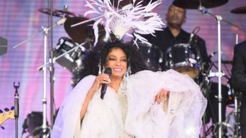 US musician Diana Ross performs on the Pyramid Stage during day five of Glastonbury Festival
