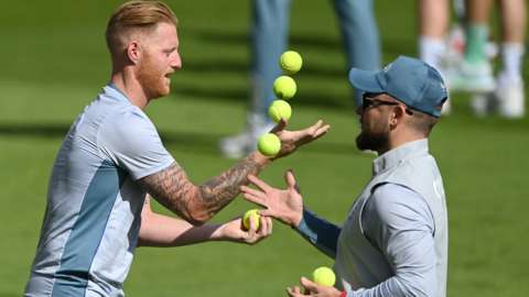 Ben Stokes and Brendon McCullum during an England training session