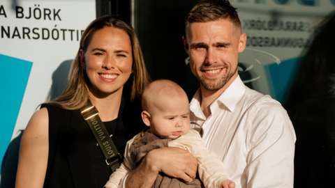 Sara Bjork with son Ragnar and husband Arni.