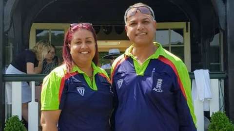 Umpires Jasmine Naeem and Naeem Ashraf together
