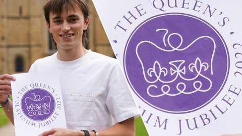 Edward Roberts with his winning design for The Queen Platinum Jubilee Emblem Competition