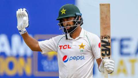Pakistan opener Abdullah Shafique celebrates scoring 150 against Sri Lanka