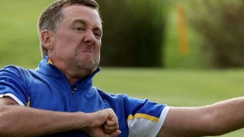 Ian Poulter celebrates at the 2018 Ryder Cup