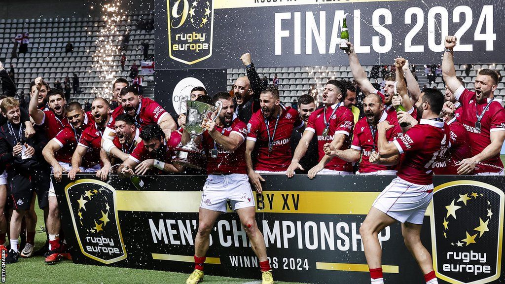 Georgia players celebrate winning the 2024 Rugby Europe Championship