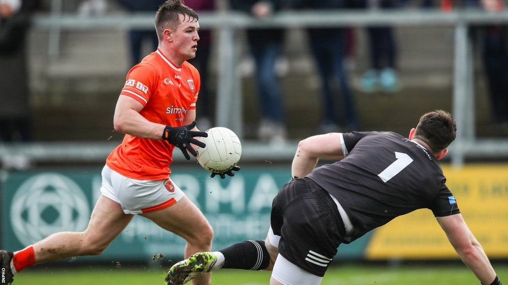 Peter McGrane is about to score Armagh's first goal in Saturday's win