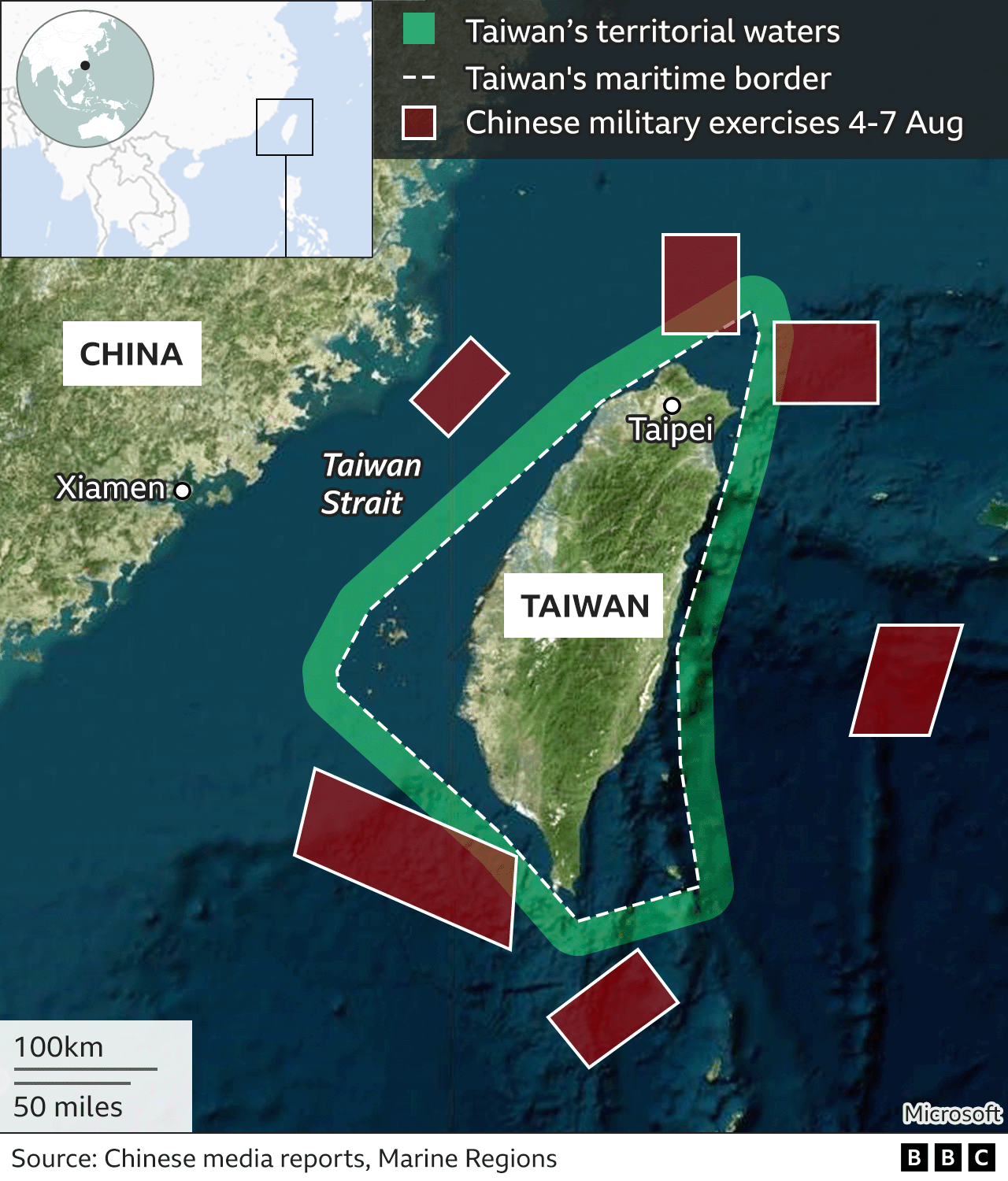 A map showing where the drills will take place