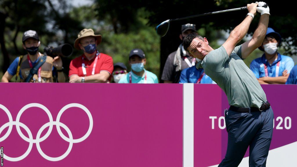Rory McIlroy hits a drive during the Tokyo Olympics golf tournament