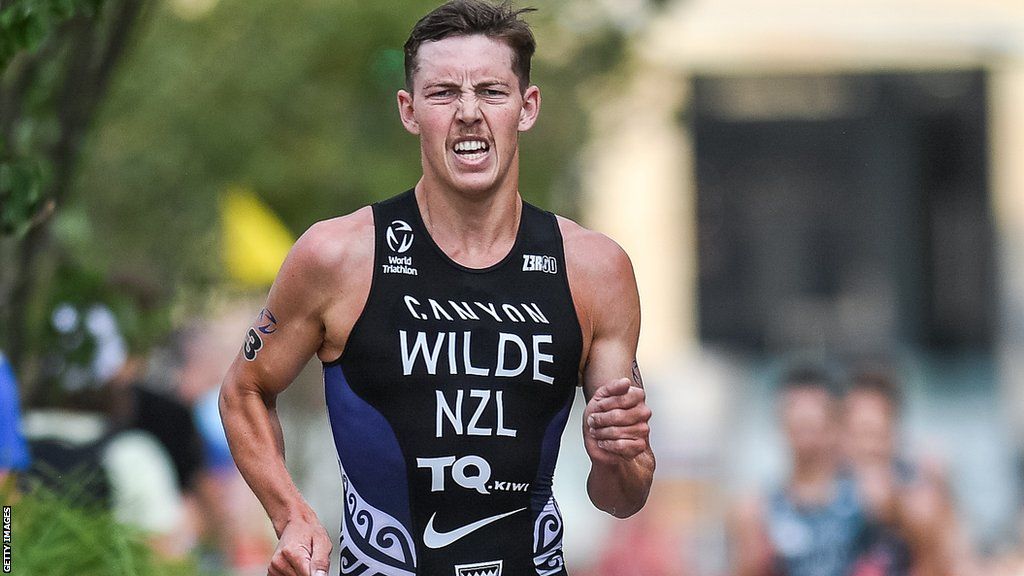 Hayden Wilde of New Zealand competing in the Hamburg leg of the World Triathlon Championship Series