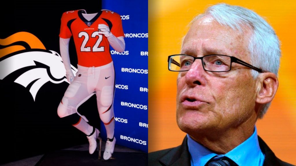 A Denver Broncos uniform and prospective team owner Rob Walton