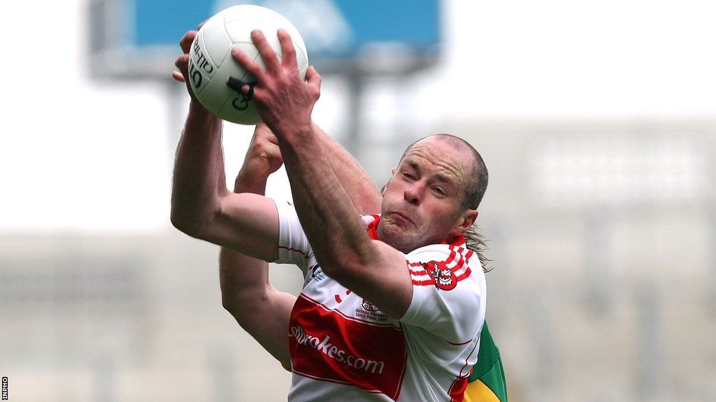 Kevin McCloy in action for Derry in the 2009 Allianz Football League Final against Kerry