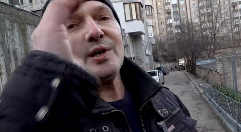 Leonid Zakutenko on the streets of Kyiv during surprise filming by the BBC