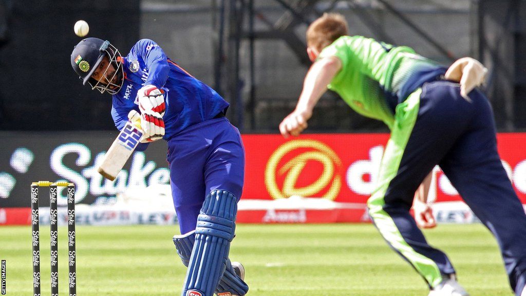 India's Deepak Hooda plays a shot against Ireland in a T20 encounter at Malahide