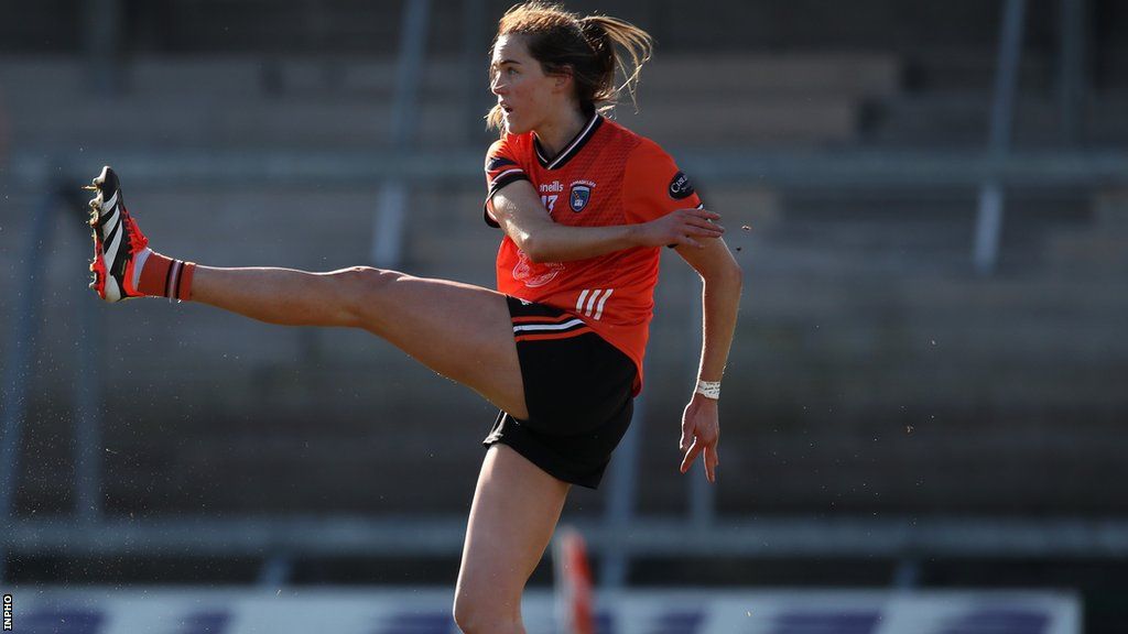 Aimee Mackin kicks a score in Armagh's win over Kerry at the Athletic Grounds earlier this month