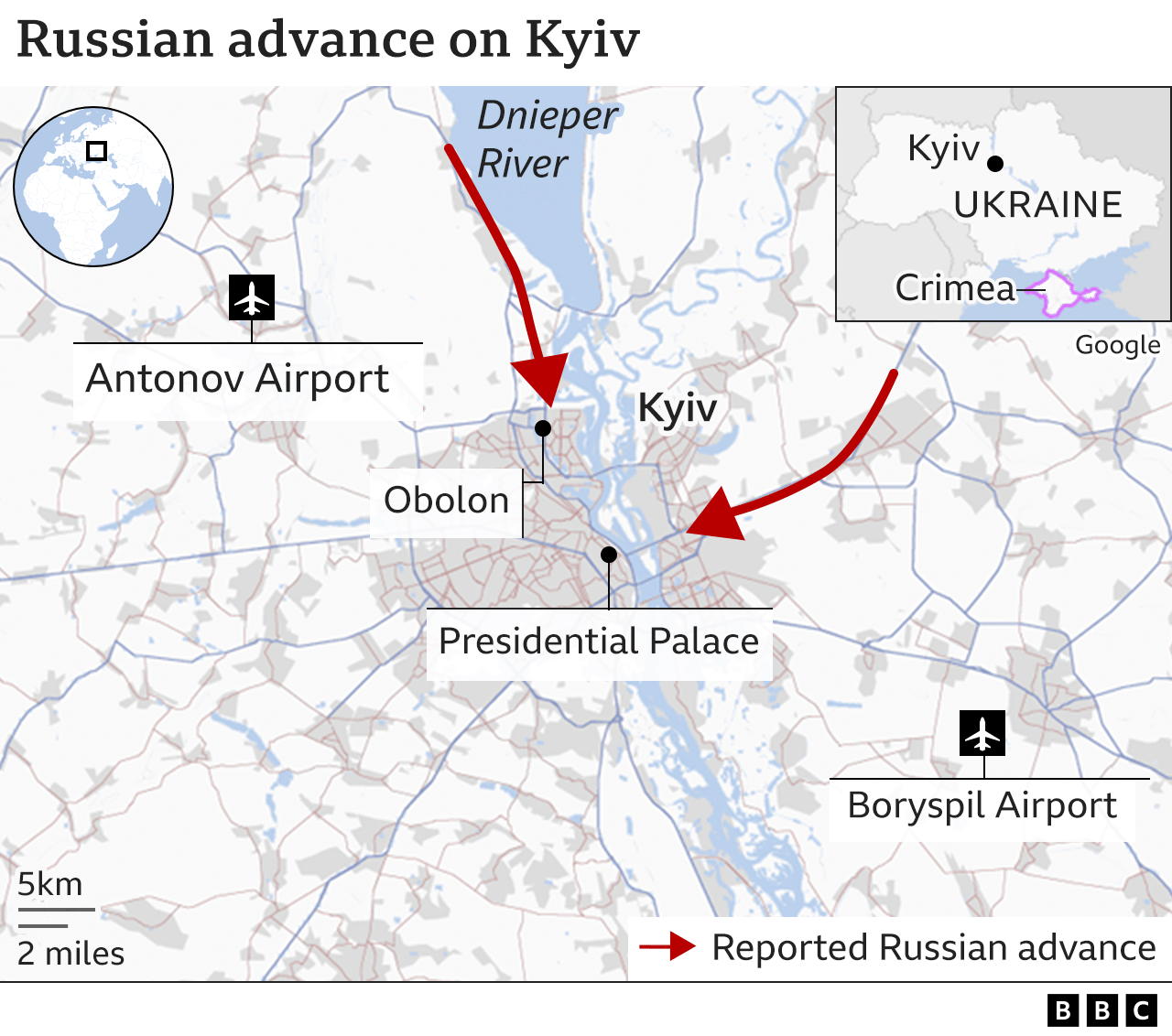 A map showing the Russian advance