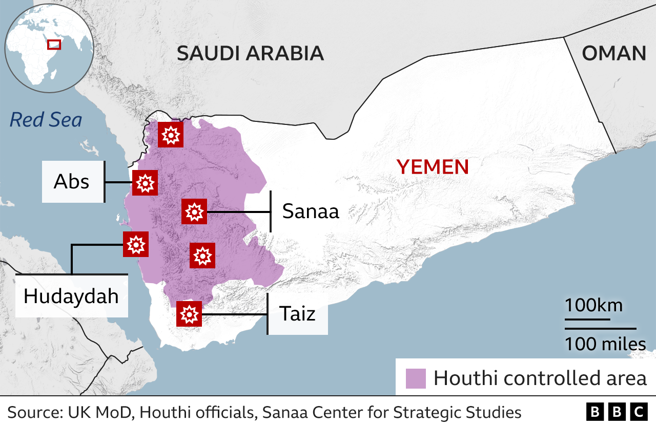 Where the strikes happened in Yemen - map of strikes in Yemen