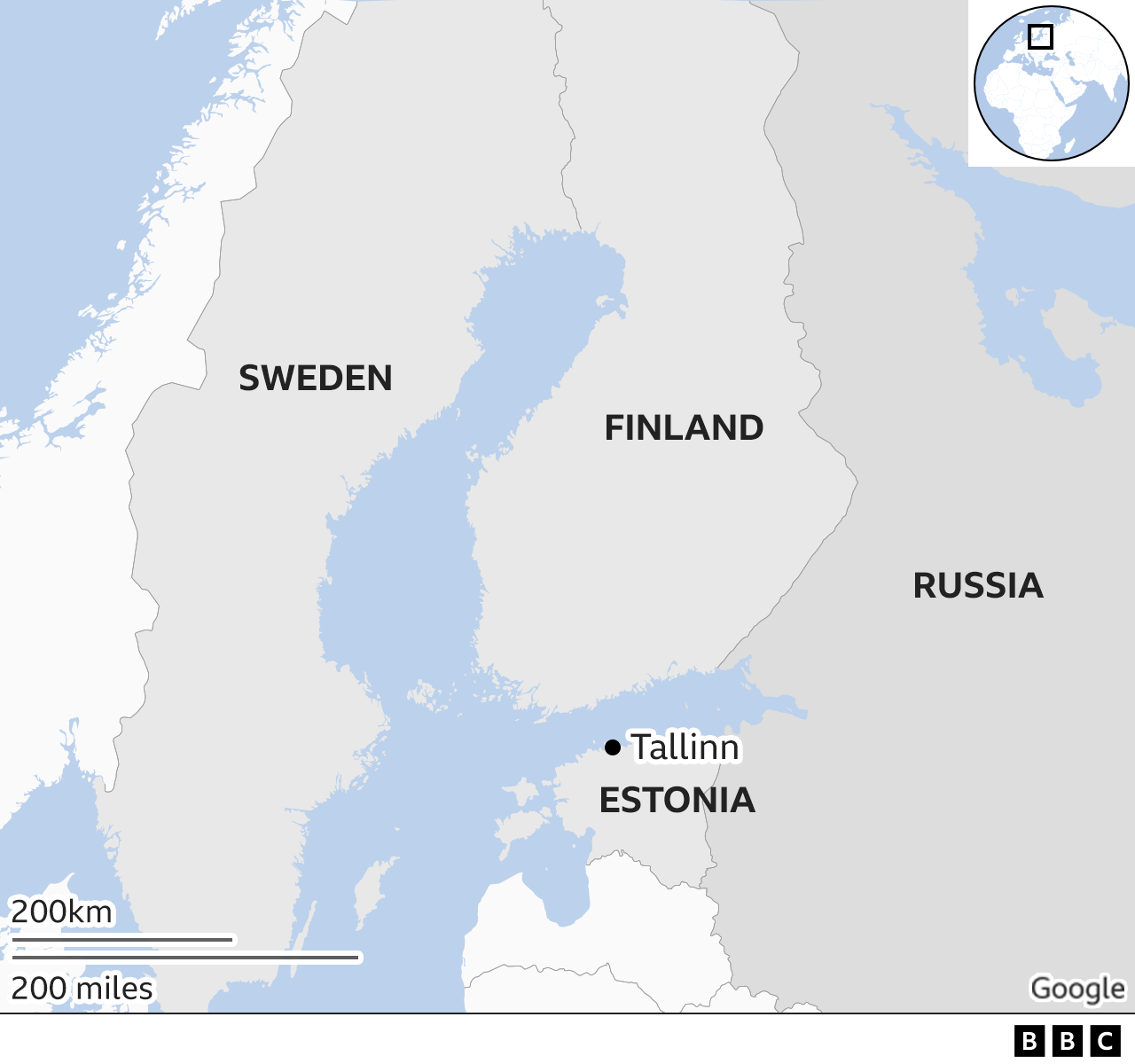 Map showing Estonia, Russia, Finland and Sweden