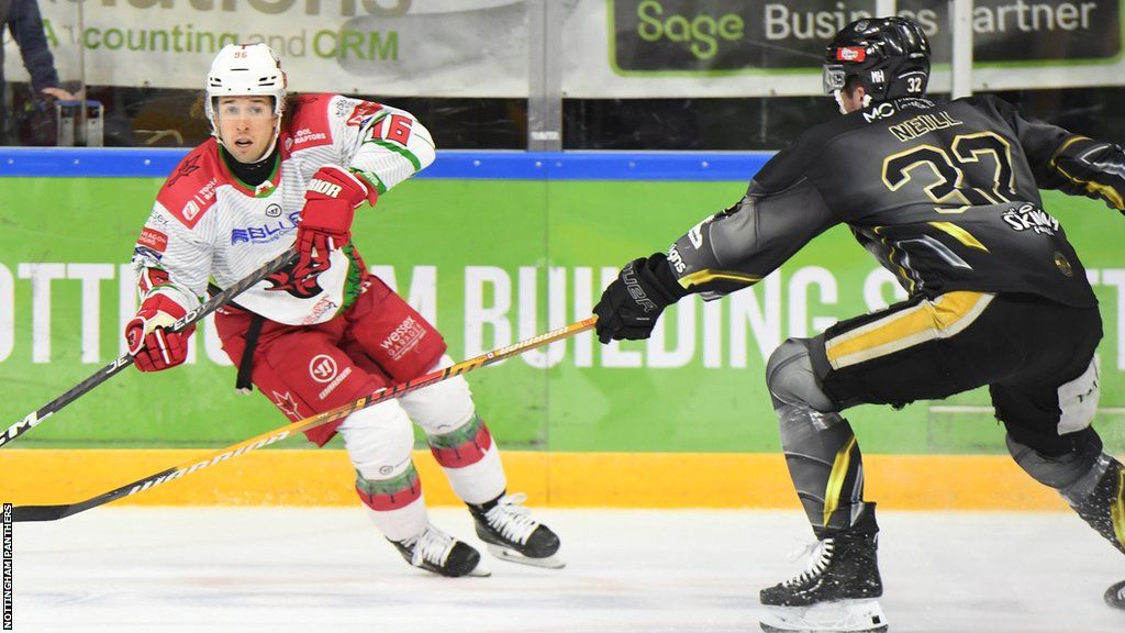 Cole Sanford with the puck for Cardiff Devils