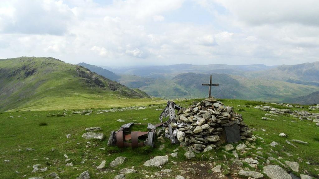 The wreckage of WW2 bomber Halifax on top of Great Carrs