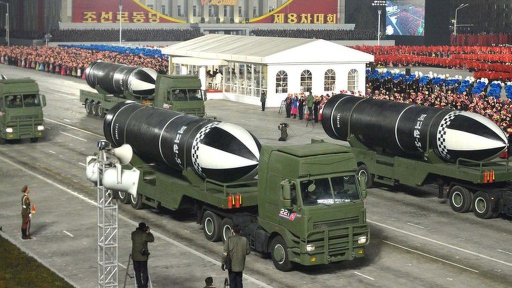 Military equipment is seen during a military parade to commemorate the 8th Congress of the Workers' Party in Pyongyang, North Korea January 14, 2021 in this photo supplied by North Korea"s Central News Agency (KCNA).