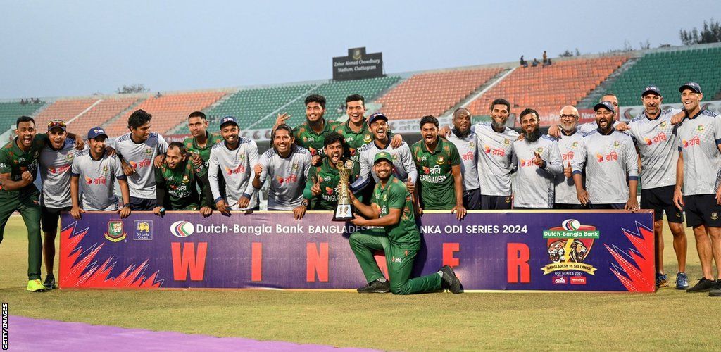 Bangladesh with the ODI series trophy